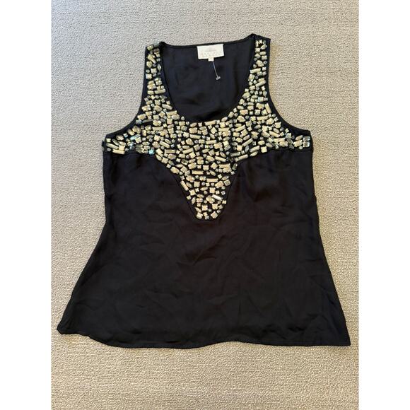 Madison Marcus Size Small Women's Black Embellished V-Neck Tank Top - Picture 1 of 9